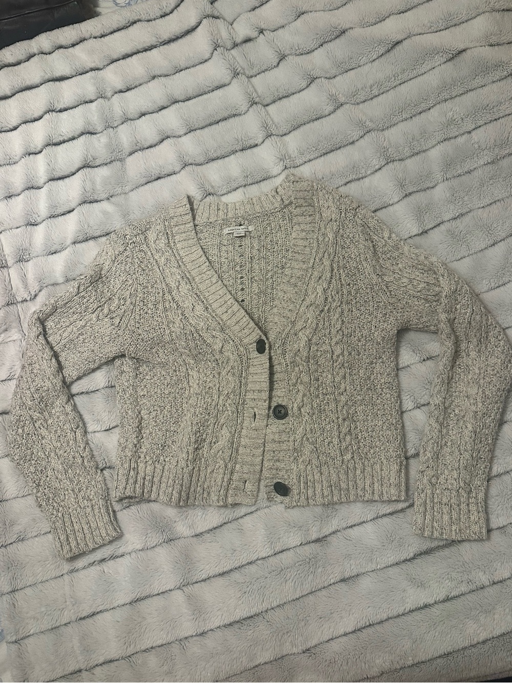 American eagle cable knit light grey cropped cardigan